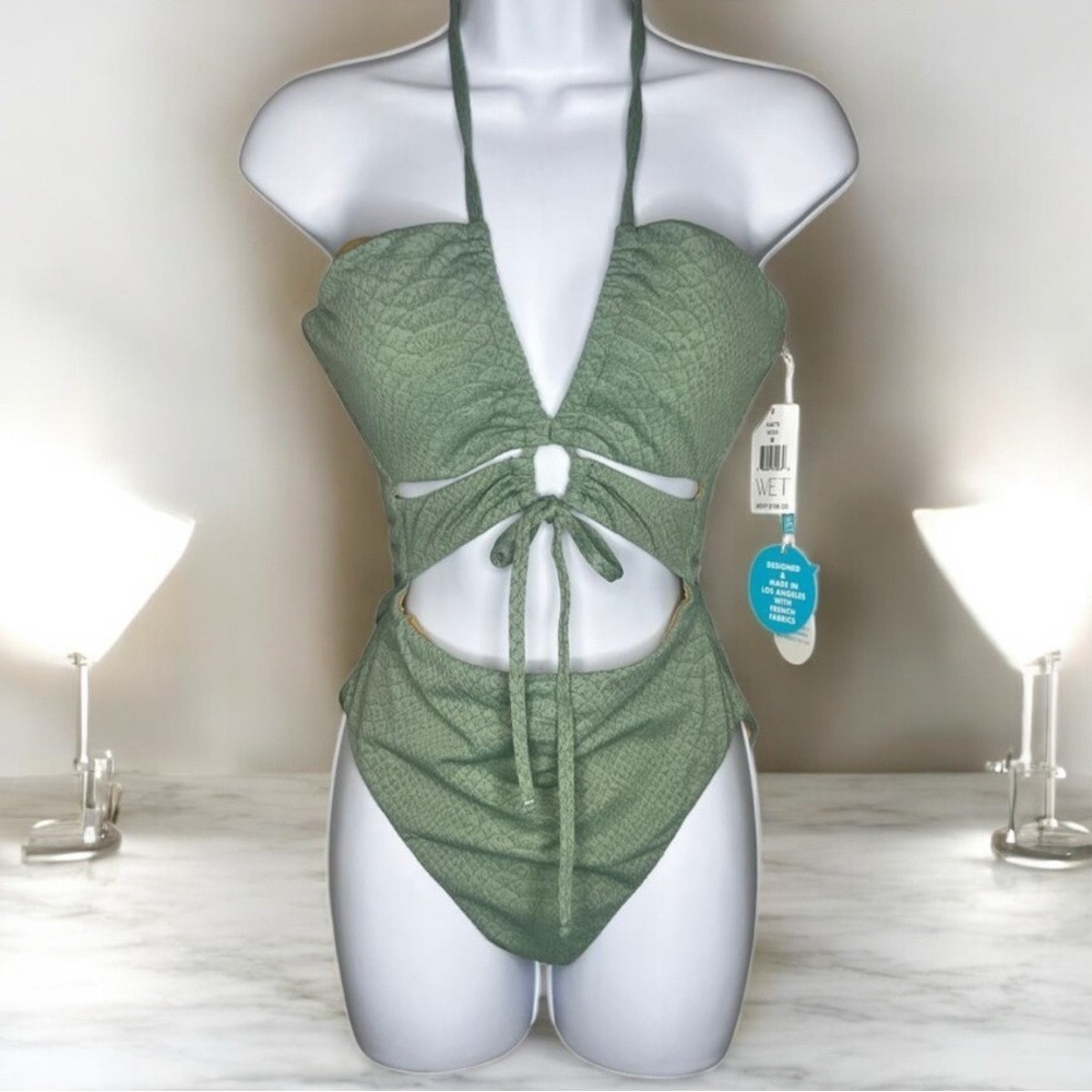 ☀️WET Sonora - Aaliyah One Piece Swimsuit Snake Jacquard Moss Green  M NWT